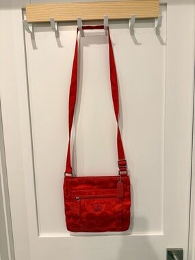 Coach Red/Orange Nylon Crossbody Bag with Signature Jacquard